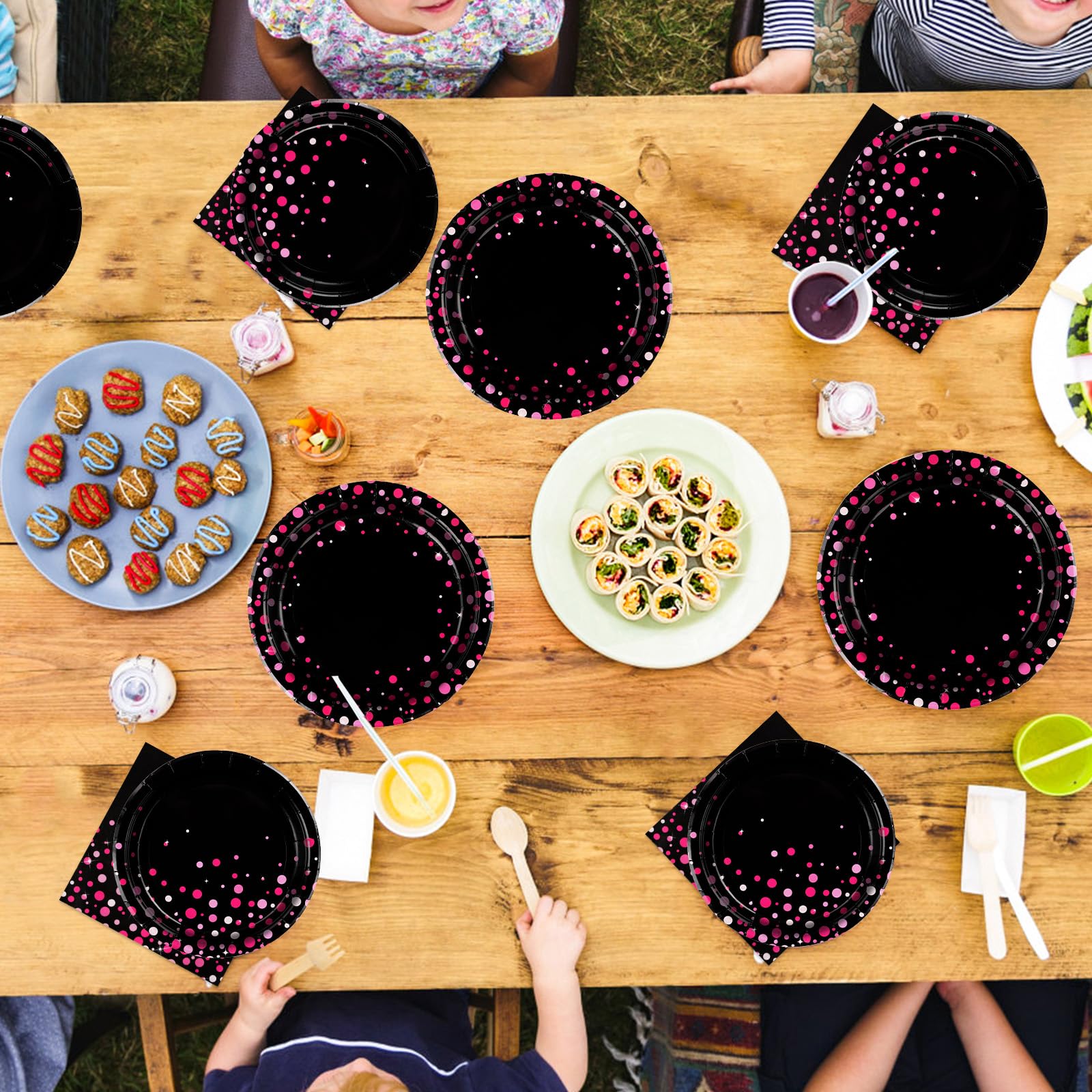 96Pcs Hot Pink and Black Party Supplies Black and Pink Prom Graduation