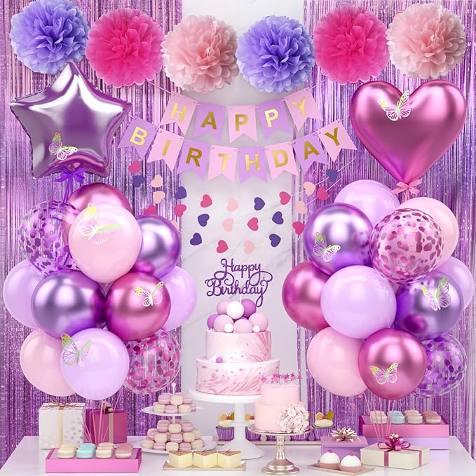 Purple Pink Birthday Decorations Balloons Pink Purple Happy Birthday