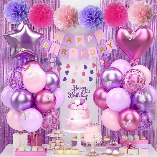Purple Pink Birthday Decorations Balloons Pink Purple Happy Birthday
