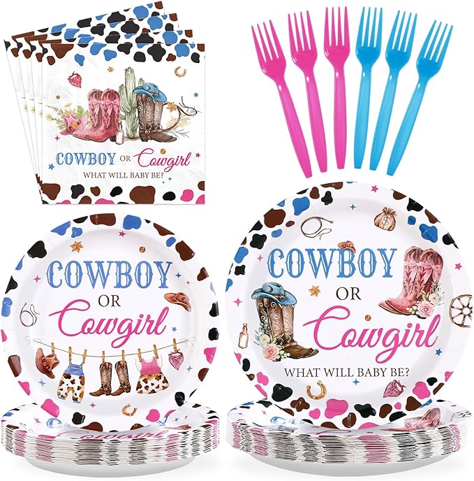96Pcs Western Gender Reveal Decorations Cowboy or Cowgirl Gender
