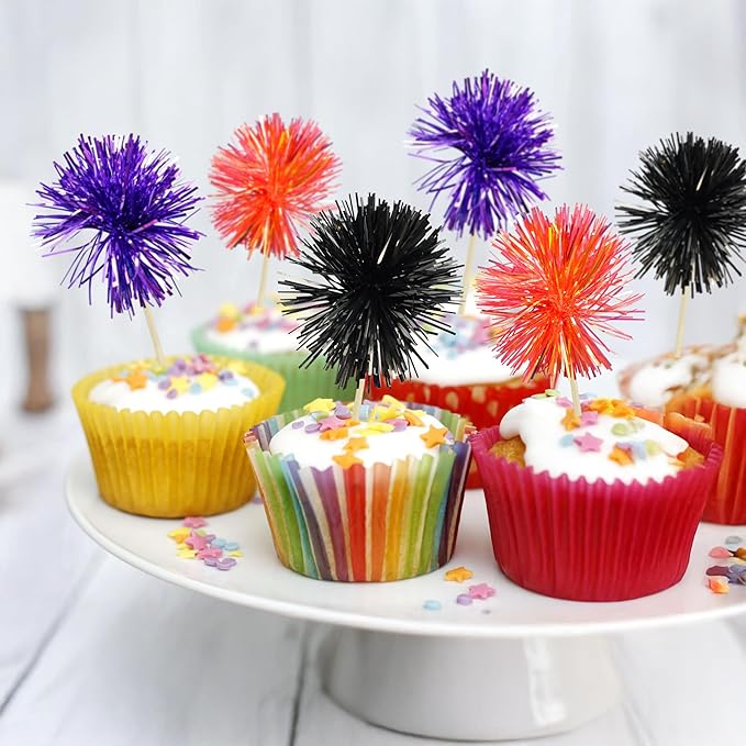 Gyufise 30Pcs Foil Firework Cupcake Toppers Sparkle Tinsel Cake #17