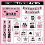 Graduation Decorations 2026 Pink Graduation Party Decor Set include