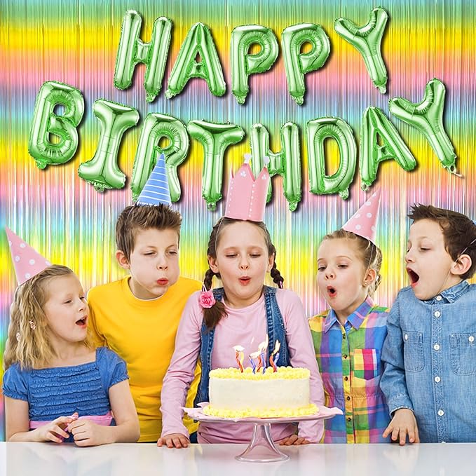 Pastel Rainbow Foil Fringe Curtain Streamers Party Backdrop Foil