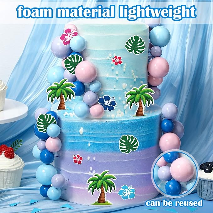 Leinuosen 72 Pcs Cartoon Cake Topper Hawaiian Birthday Cake