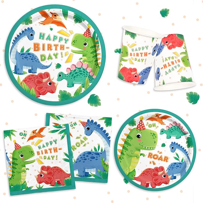 Dinosaur Birthday Party Supplies Disposable Paper Plates Napkins Cups
