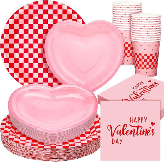 112 Pcs Valentine's Day Party Supplies Set for 24 Guests Paper