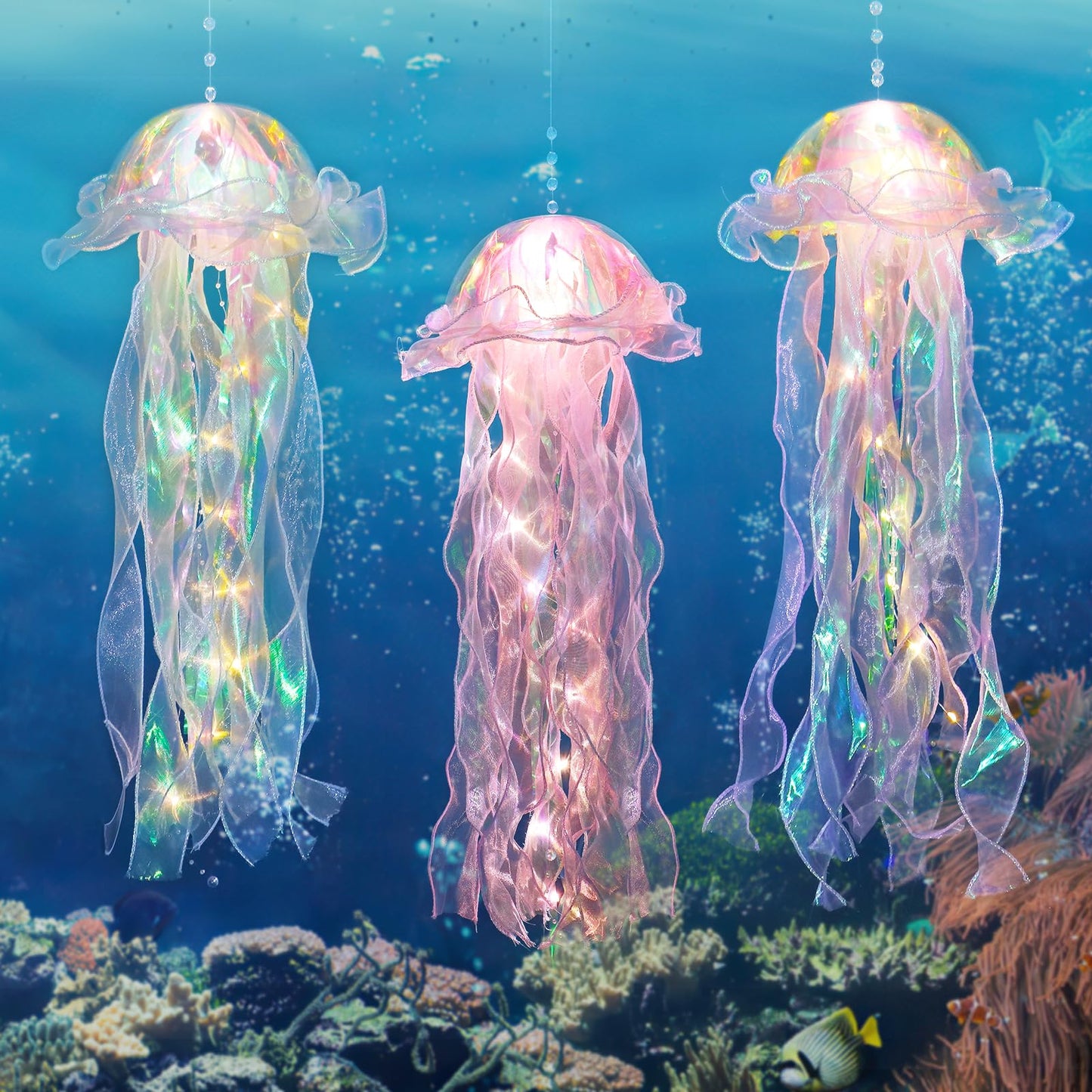 Glitter Iridescent Jellyfish Hanging Decor Blue Purple Jellyfish Kit