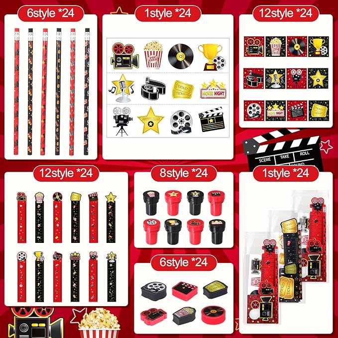 168 Pcs Movie Night Party Favors Set Movie Night Stationery Set