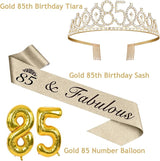 85th Birthday Decorations for Women Gold with 85th Birthday Sash and
