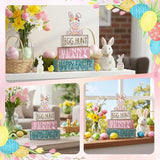 4 Pcs Easter Bunny Table Decor Wooden Pastel Bunny 3 tier Wooden