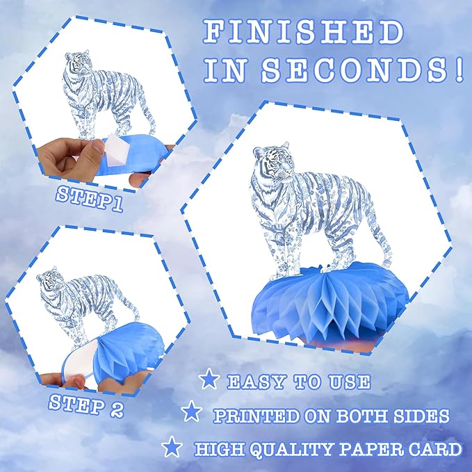 Blue Toile de Jouy Safari Baby Shower Centerpieces – 12 PCS Blue &