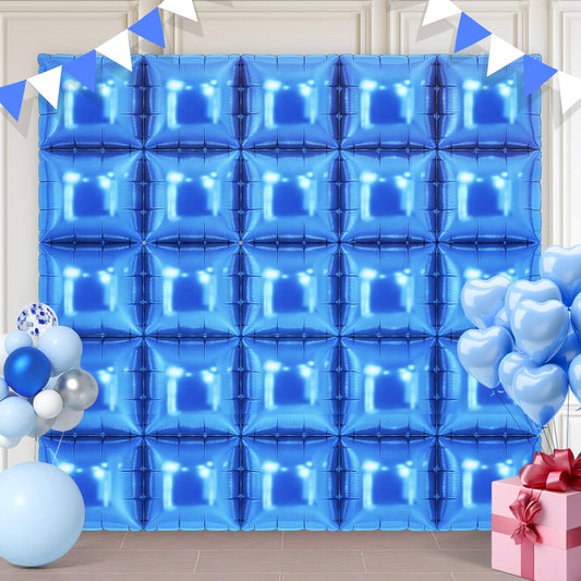 Blue Square Foil Balloons 25 Pcs Metallic Blue Balloons Wall Backdrop