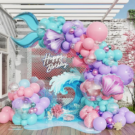 Mermaid Balloon Garland Arch Kit Pastel Pink Purple Teal Blue Clear
