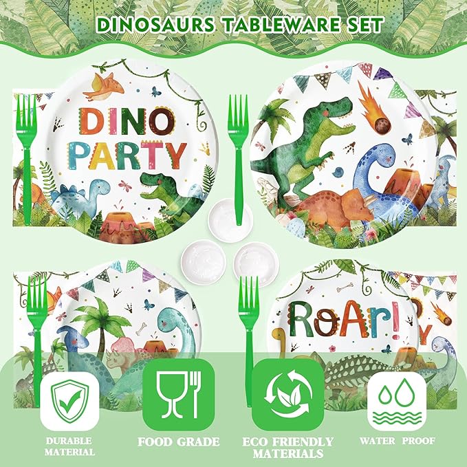 300 Pcs Dinosaur Plates and Napkins Serves 50 Guests Dinosaur