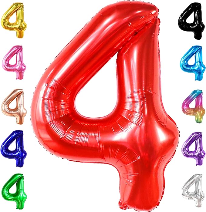 KatchOn, Giant Red Number 4 Balloons for Birthdays - 40 Inch | Red 4