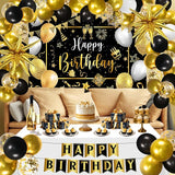 Black Gold Birthday Party Decorations for Men Women 63Pcs Black and