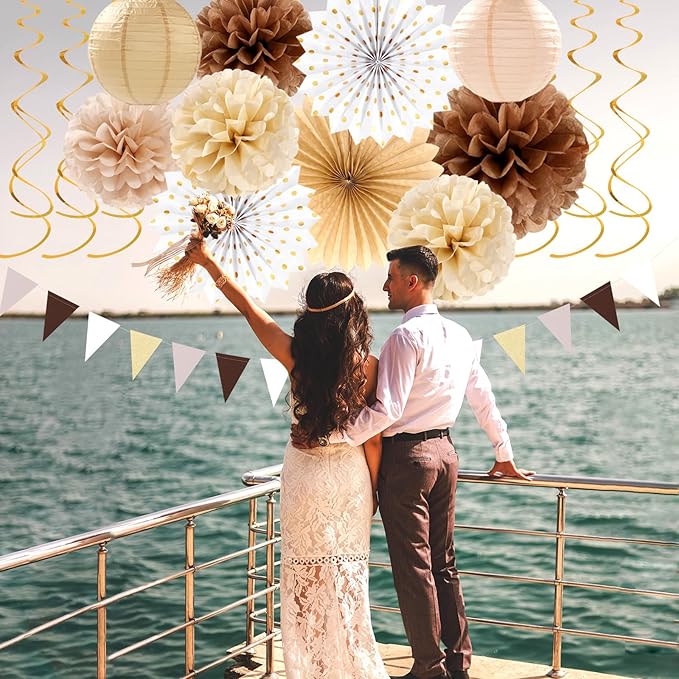Boho Baby Shower White Brown Champagne Fall Party Decorations 33pcs