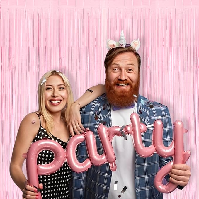 BRAVESHINE Pastel Pink Fringe Curtains Backdrop - 2 Pack Photo Booths