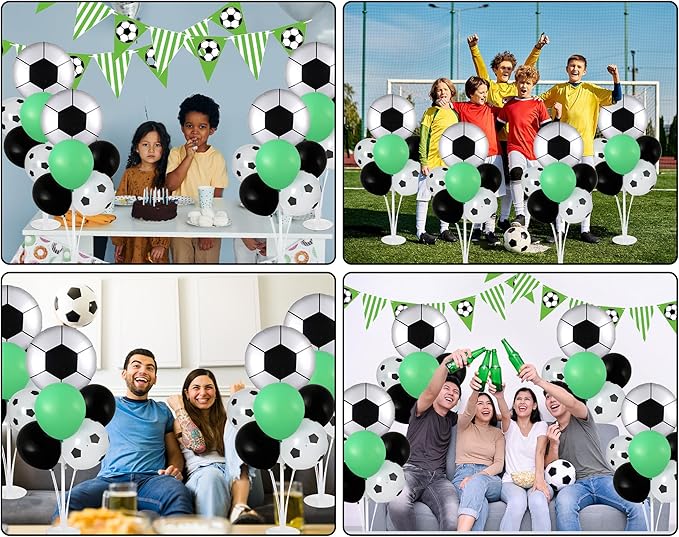 Soccer party Balloons Stand Kit 2 Sets with 2 Soccer Foil Balloons