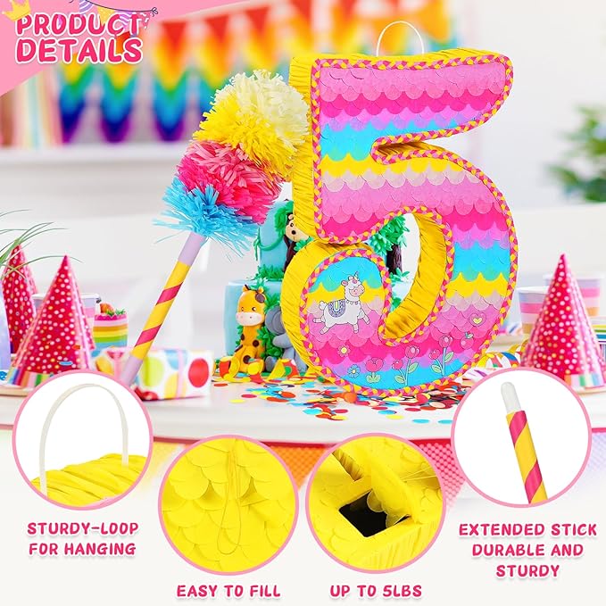 Number 5 Pinata for Birthday Party Decorations Unicorn Mermaid Theme