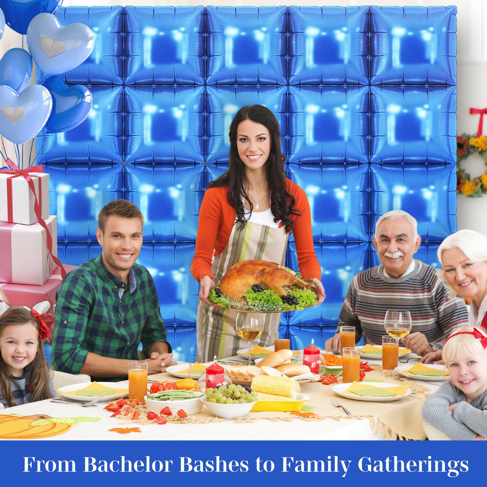 Blue Square Foil Balloons 25 Pcs Metallic Blue Balloons Wall Backdrop