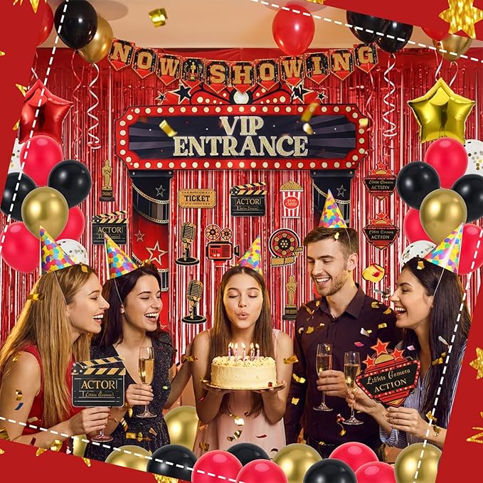 76 PCS Movie Night Party Decorations Kit Included Foil Curtain Film