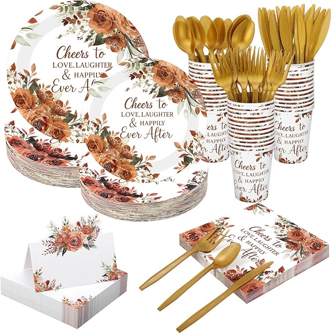 410 Pcs Terracotta Floral Wedding Decorations Fall Paper Plates and