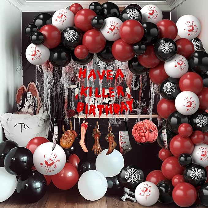 Halloween Balloon Garland with Creepy Cloth & 2 Style Banner Black