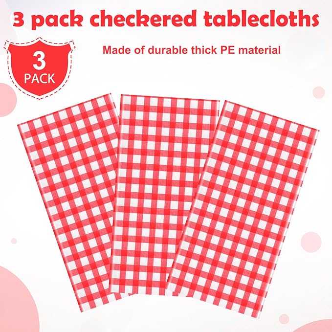3pcs 54X108inch Red Checkered Tablecloth,Red Gingham Tablecloths