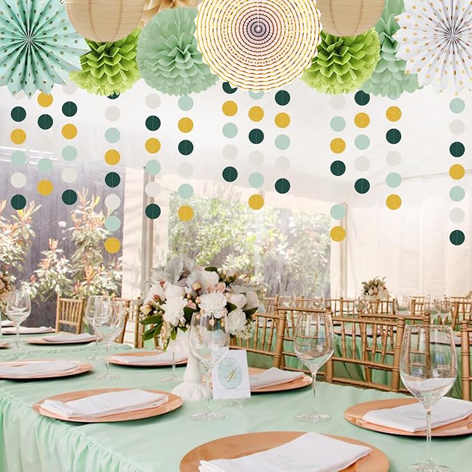 Sage Olive Green Gold Brown Boho Party Decorations 33pcs Paper