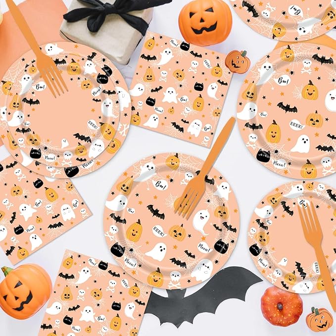 96 Pcs Halloween Plates and Napkins Ghost Spooktacular Halloween
