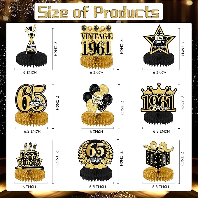 65th Birthday Decorations for Men - 9PCS Vintage 65th Birthday