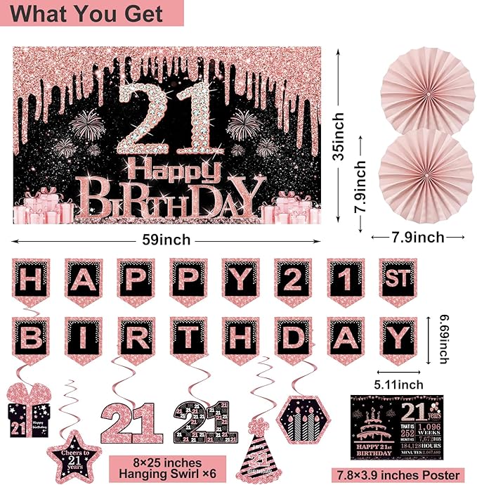 21st Birthday Decorations for Her Women 32PCS 21st Birthday Party