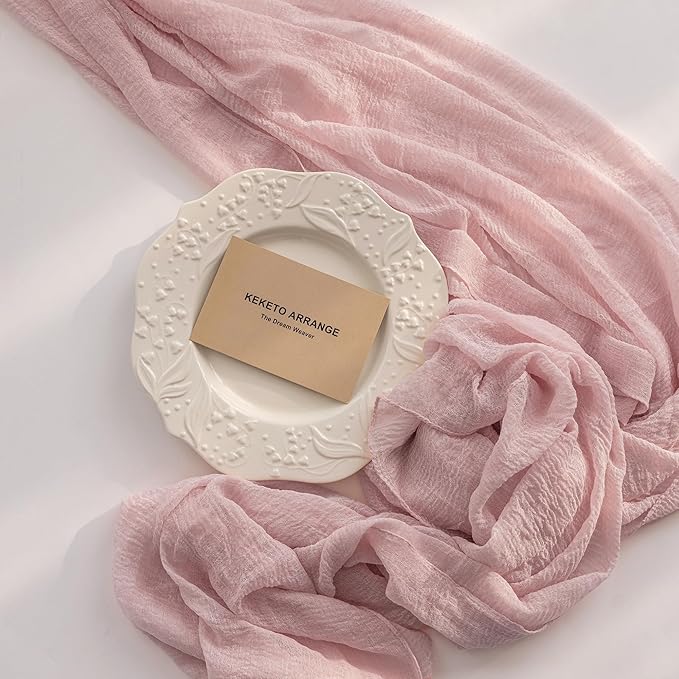 Keketoarrange 3pcs Dusty Pink Gauze Rustic Cheesecloth Table Runner