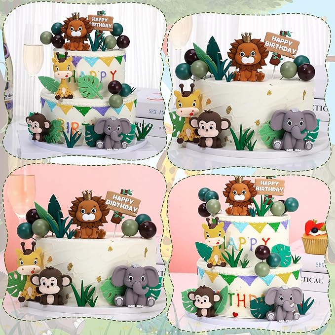 40 Pcs Safari Animal Cake Topper Realistic Jungle Wild Cake Toppers