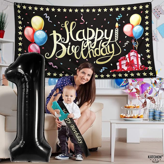 KatchOn, Large Black Number 1 Balloon - 40 Inch | Mylar Foil Balloon
