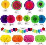 Fiesta Party Decorations, Multicolored Paper Pompoms Fan Garlands for