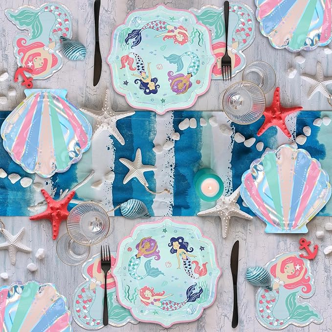 Mermaid Birthday Party Supplies 9 Disposable Dinner Plates 7 Dessert