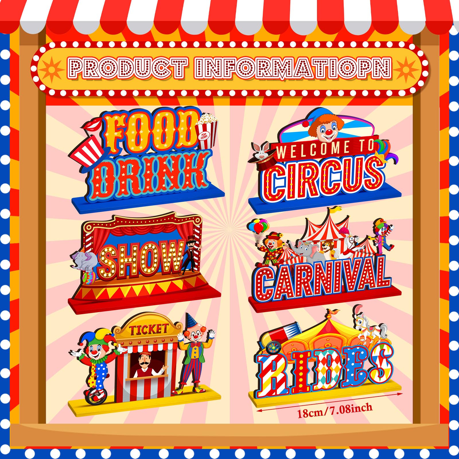 Quzzil 6 Pcs Circus Carnival Party Decorations Carnival Centerpieces