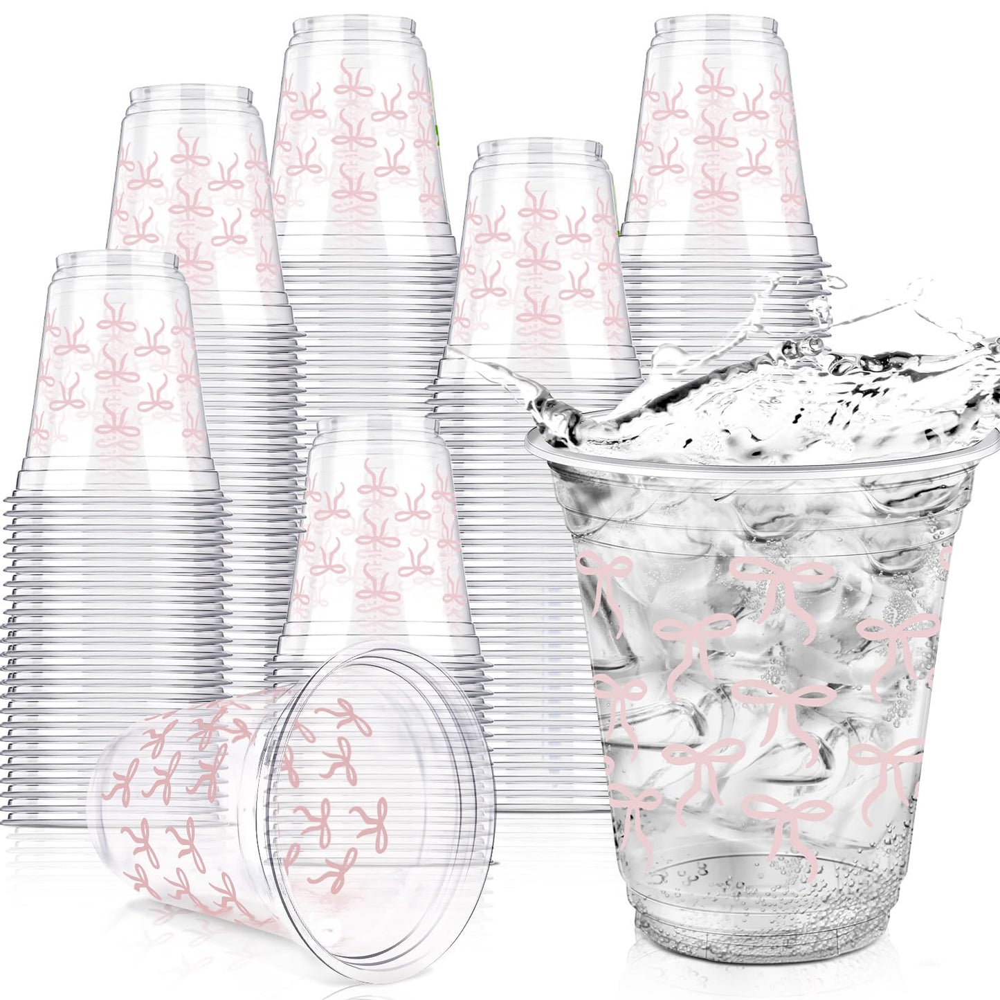 Yuxung 50 Pcs Pink Bow Snack Cups 12 oz Bow Plastic Cups Lovely