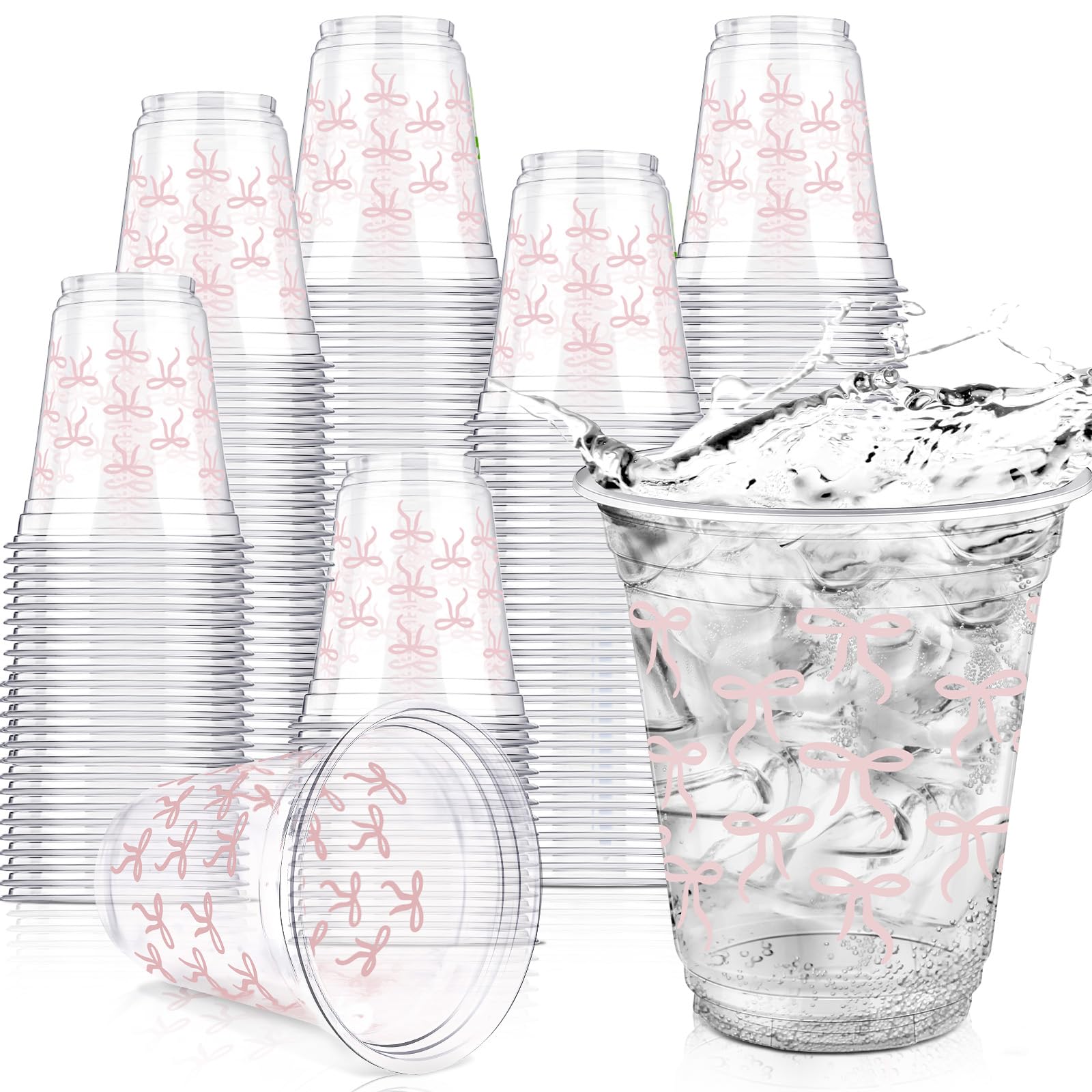 Yuxung 50 Pcs Pink Bow Snack Cups 12 oz Bow Plastic Cups Lovely