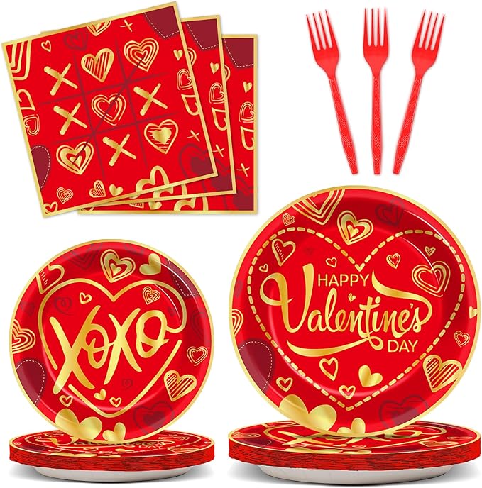 96 Pcs Valentine's Day Party Plates and Napkins Party Supplies