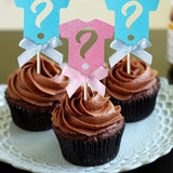 24 Pack Gender Reveal Cupcake Toppers Glitter Onesie Question Mark