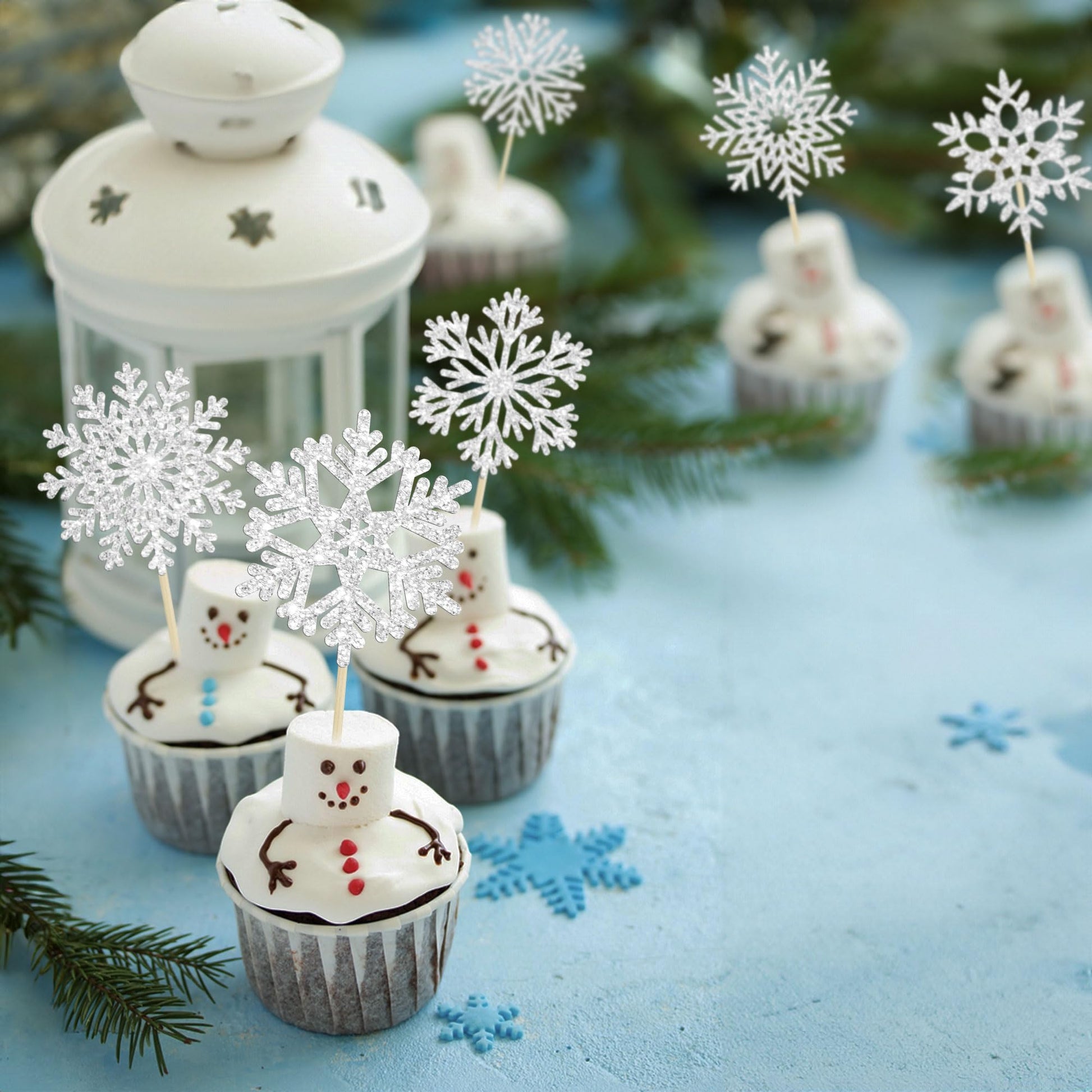 36Pcs Snowflake Cupcake Toppers Frozen Cupcake Picks Winter Frozen
