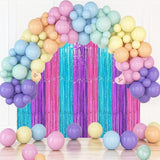 Voircoloria 3 Pack 3.3 x 8.2 ft Blue Purple Pink Foil Fringe Backdrop