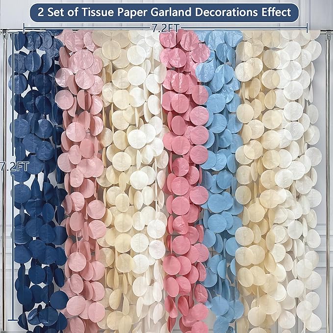 205 Ft Dusty Rose Pink Blue Khaki Beige Circle Dot Backdrop Garland