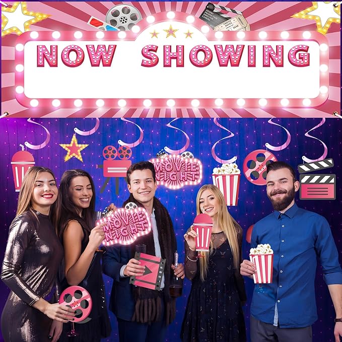 Pink Movie Night Party Decorations 36Pcs Now Showing Party Supplies