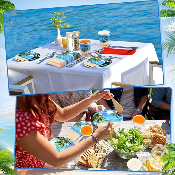 250 Pcs Tropical Beach Party Decoration Summer Paper Plates Napkins