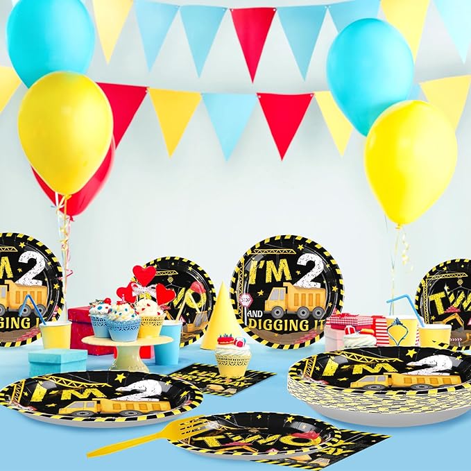 96Pcs Construction 2nd Birthday Party Supplies Construction Truck