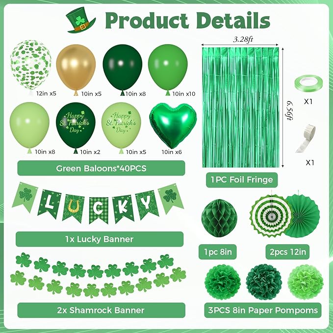 Green Party Decorations, Green Gold Printed Confetti Heart Balloons